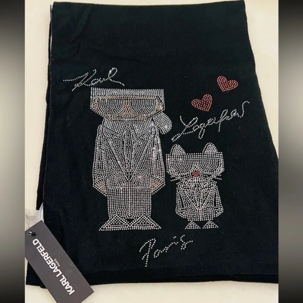 NWT Super cute CHOUPETTE AND KARL EMBELLISHED SCARF from KARL LAGERFELD PARIS.